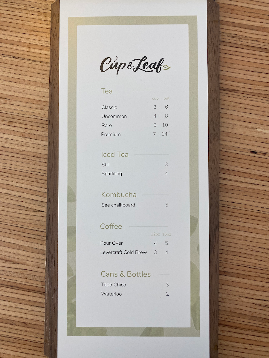 Cup & Leaf Cafe menu board