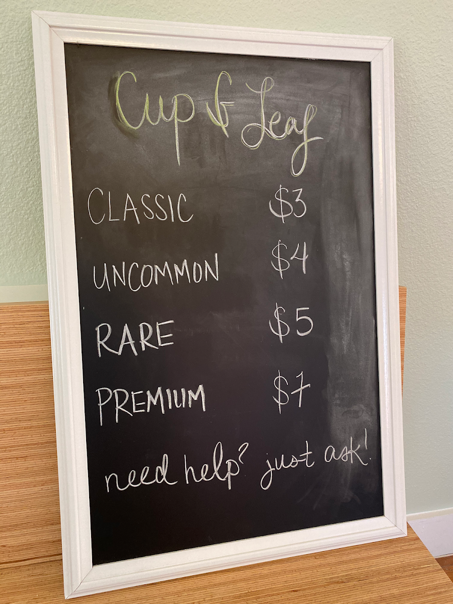 Cup & Leaf Cafe menu board