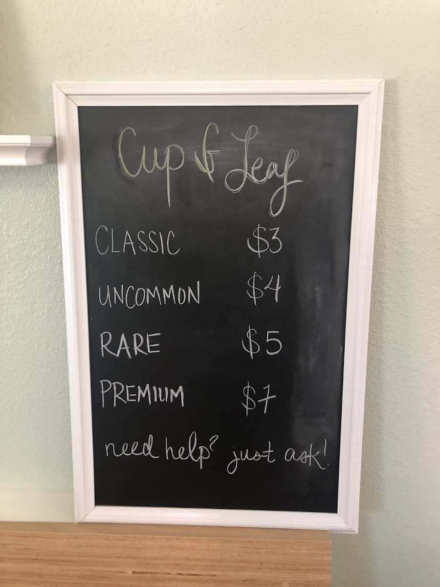 Cup & Leaf Cafe menu board