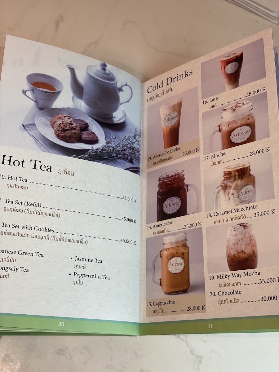Adesso Cafe & Bakery menu board