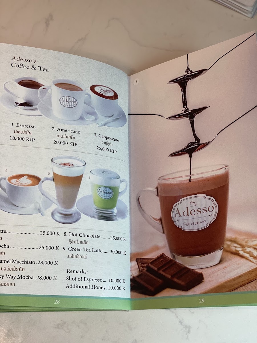 Adesso Cafe & Bakery menu board