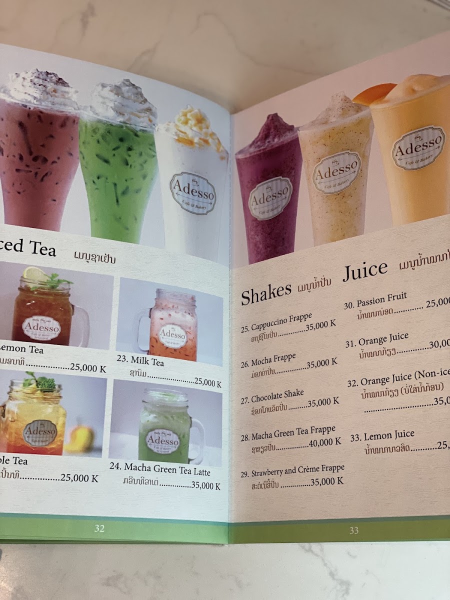 Adesso Cafe & Bakery menu board