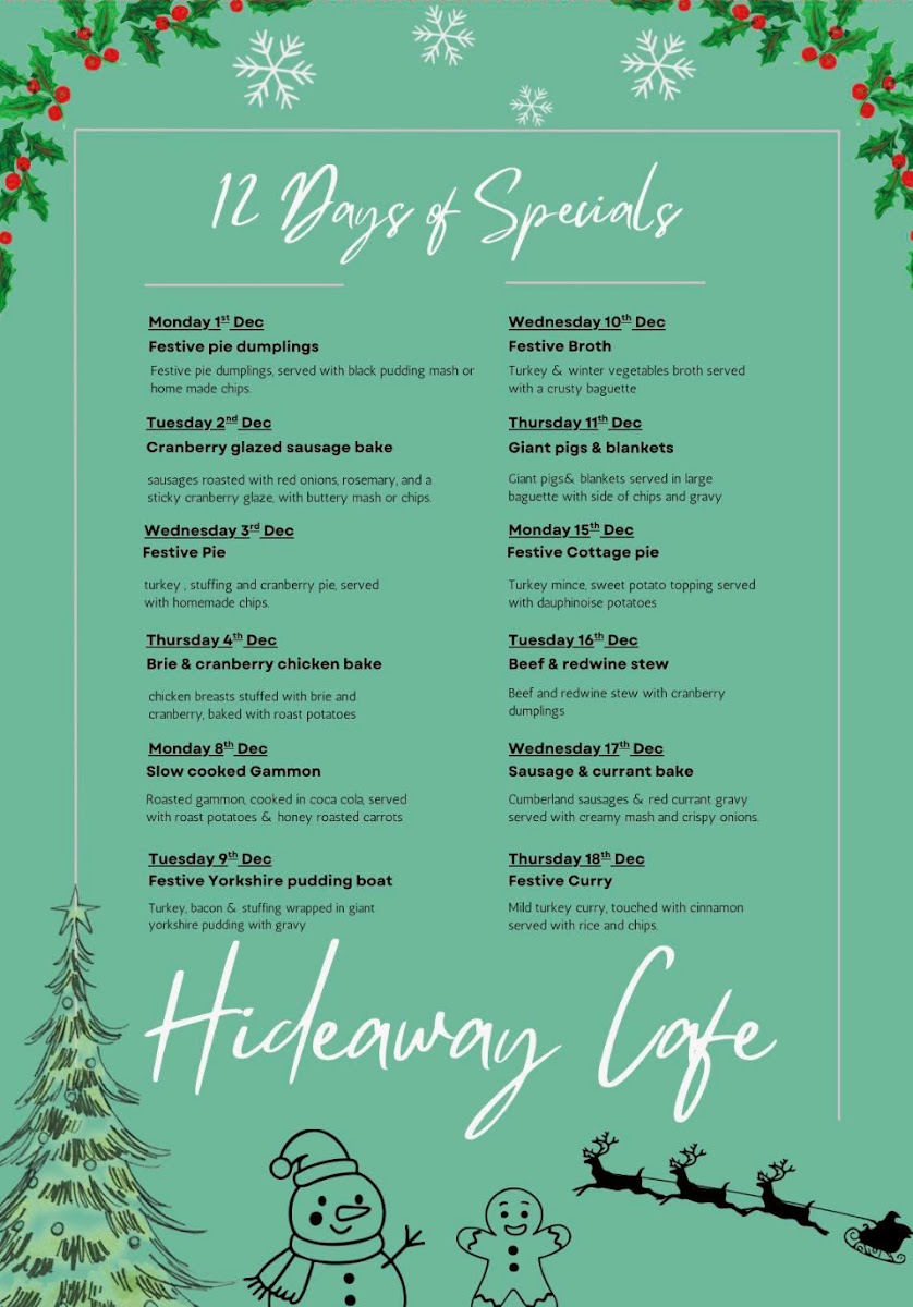 Hideaway Café Washington menu board