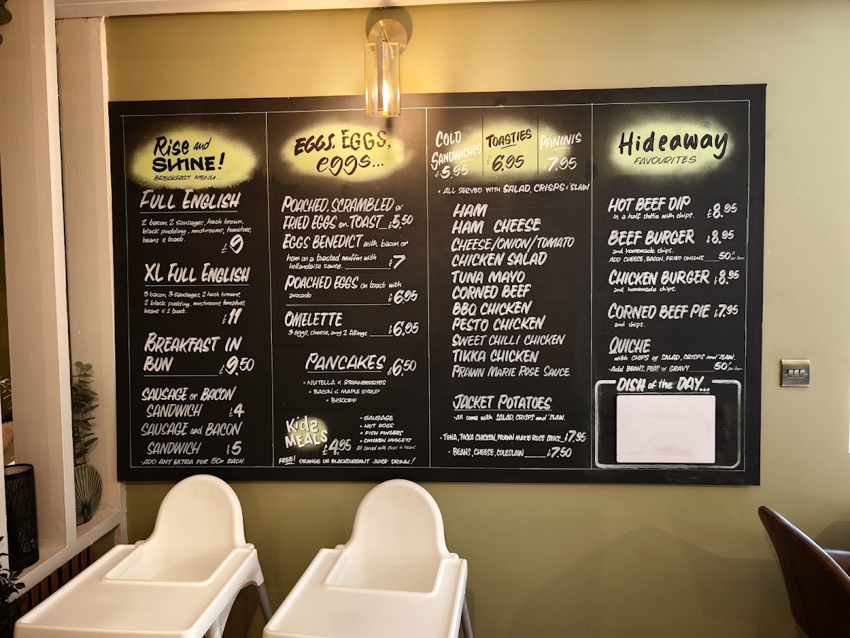 Hideaway Café Washington menu board