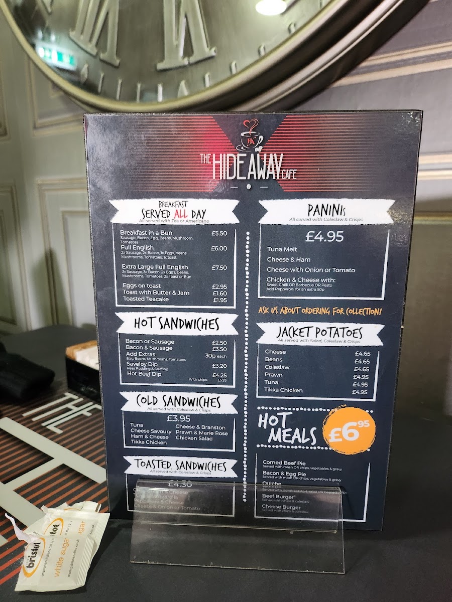 Hideaway Café Washington menu board