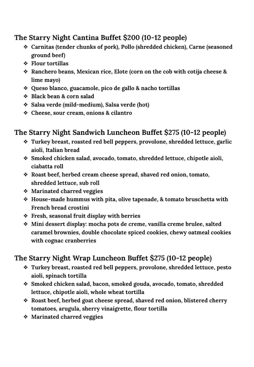 Starry Night Café menu board