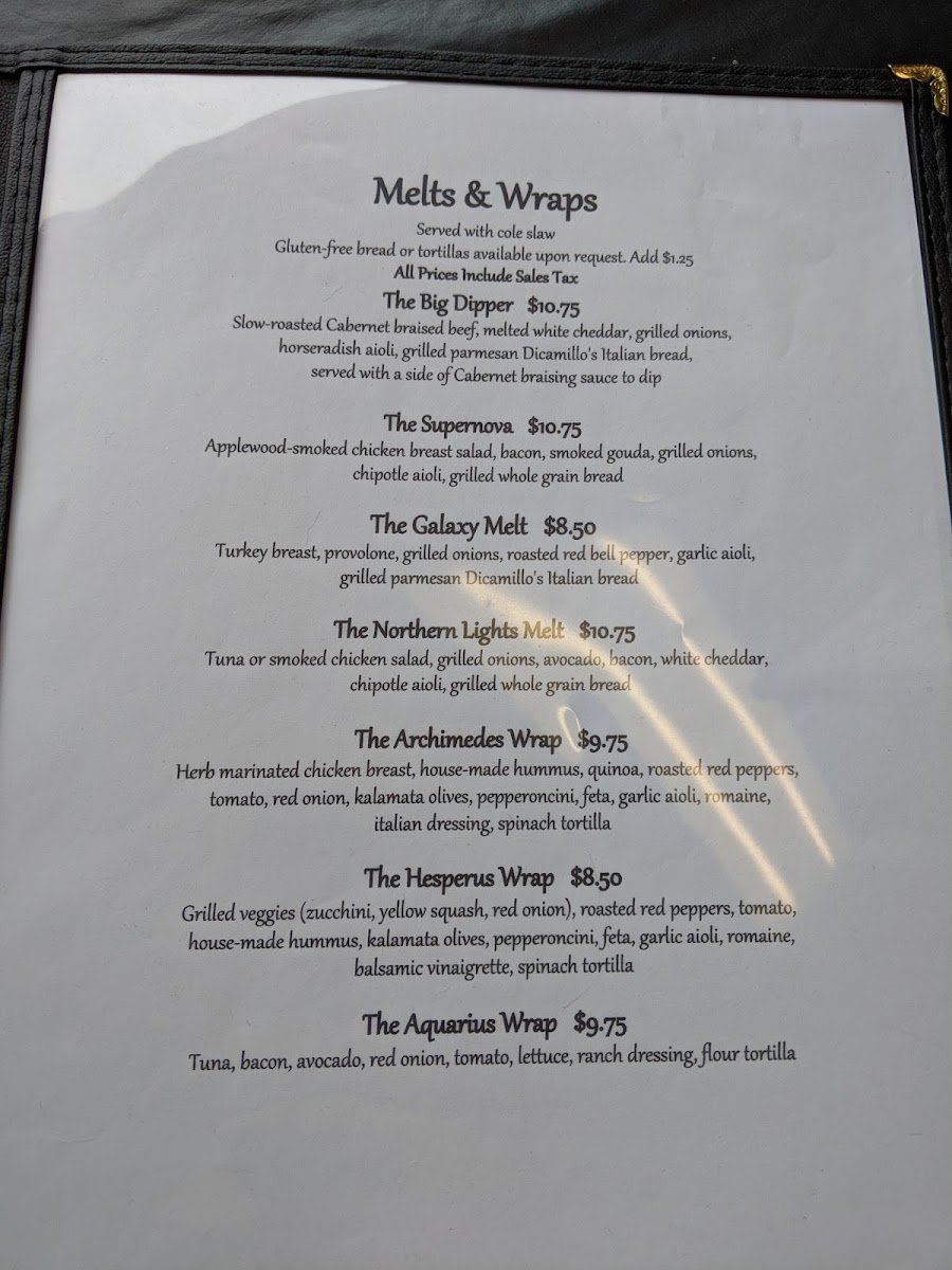 Starry Night Café menu board