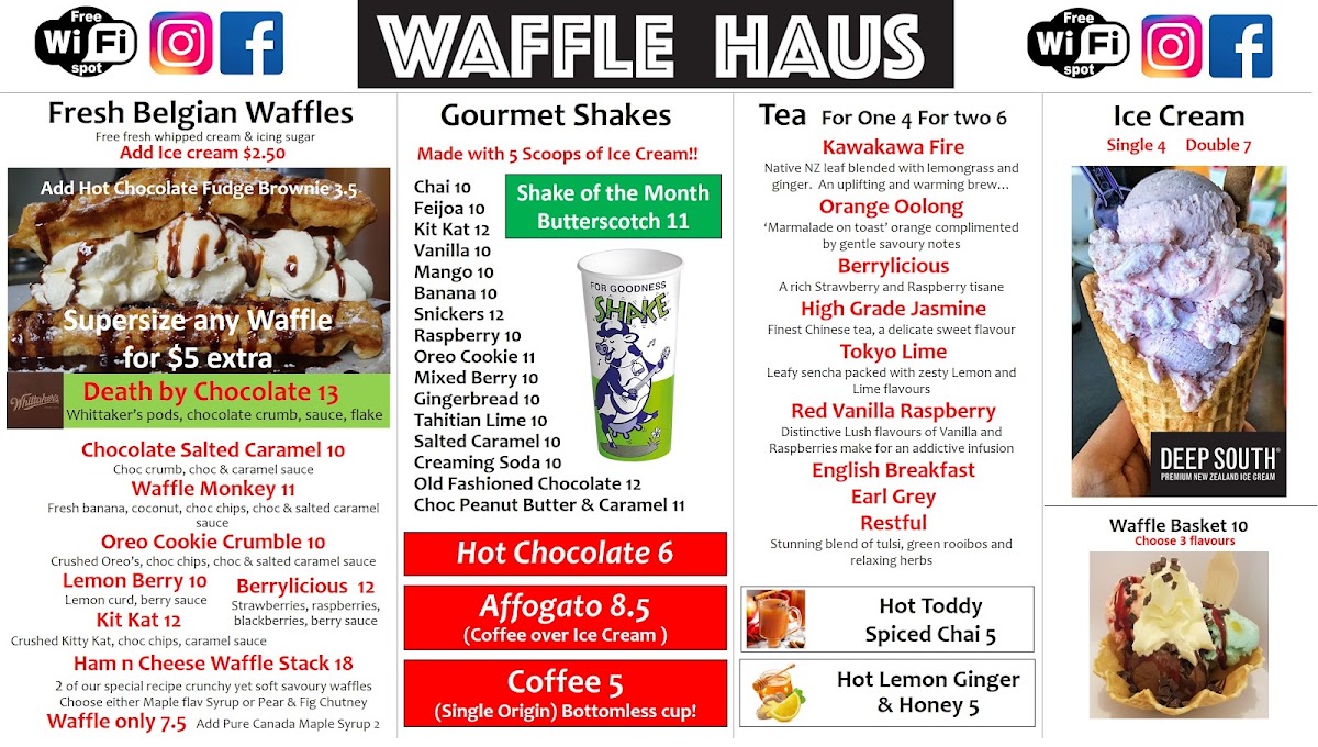 Waffle Haus Akaroa menu board