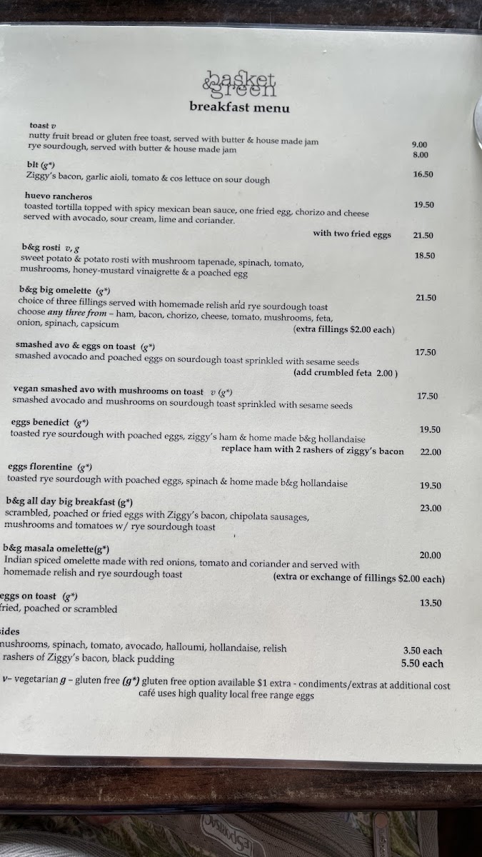 Basket & Green menu board