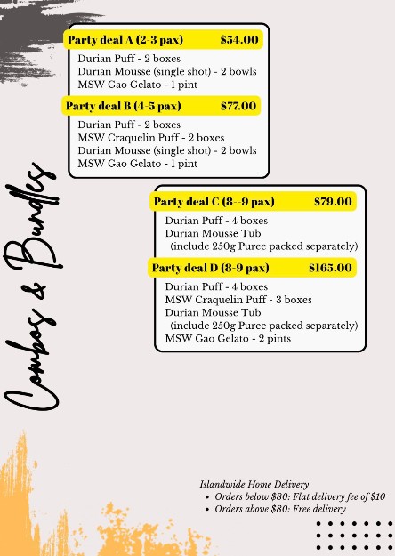 Pang Zi Durian Dessert & Ice Cream House menu board