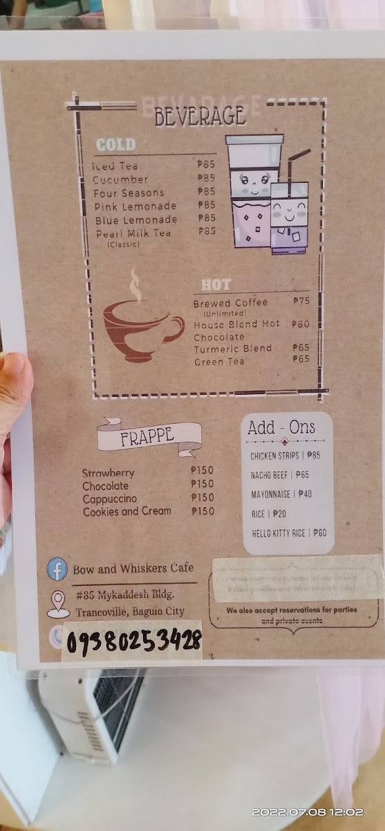 Bow And Whiskers menu board