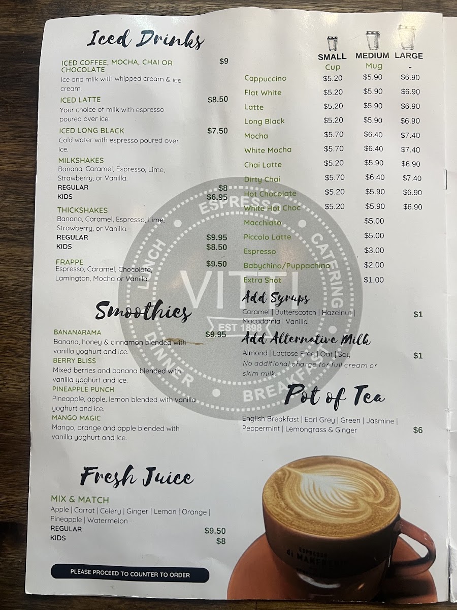 Vitti Cafe on Gregory menu board