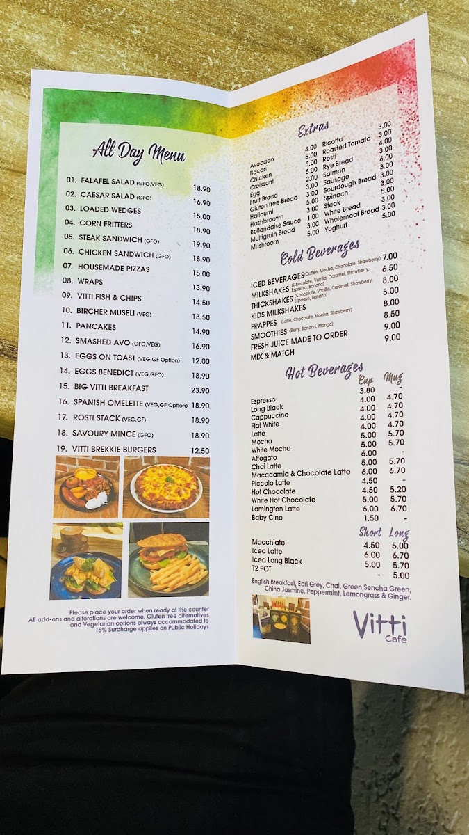 Vitti Cafe on Gregory menu board