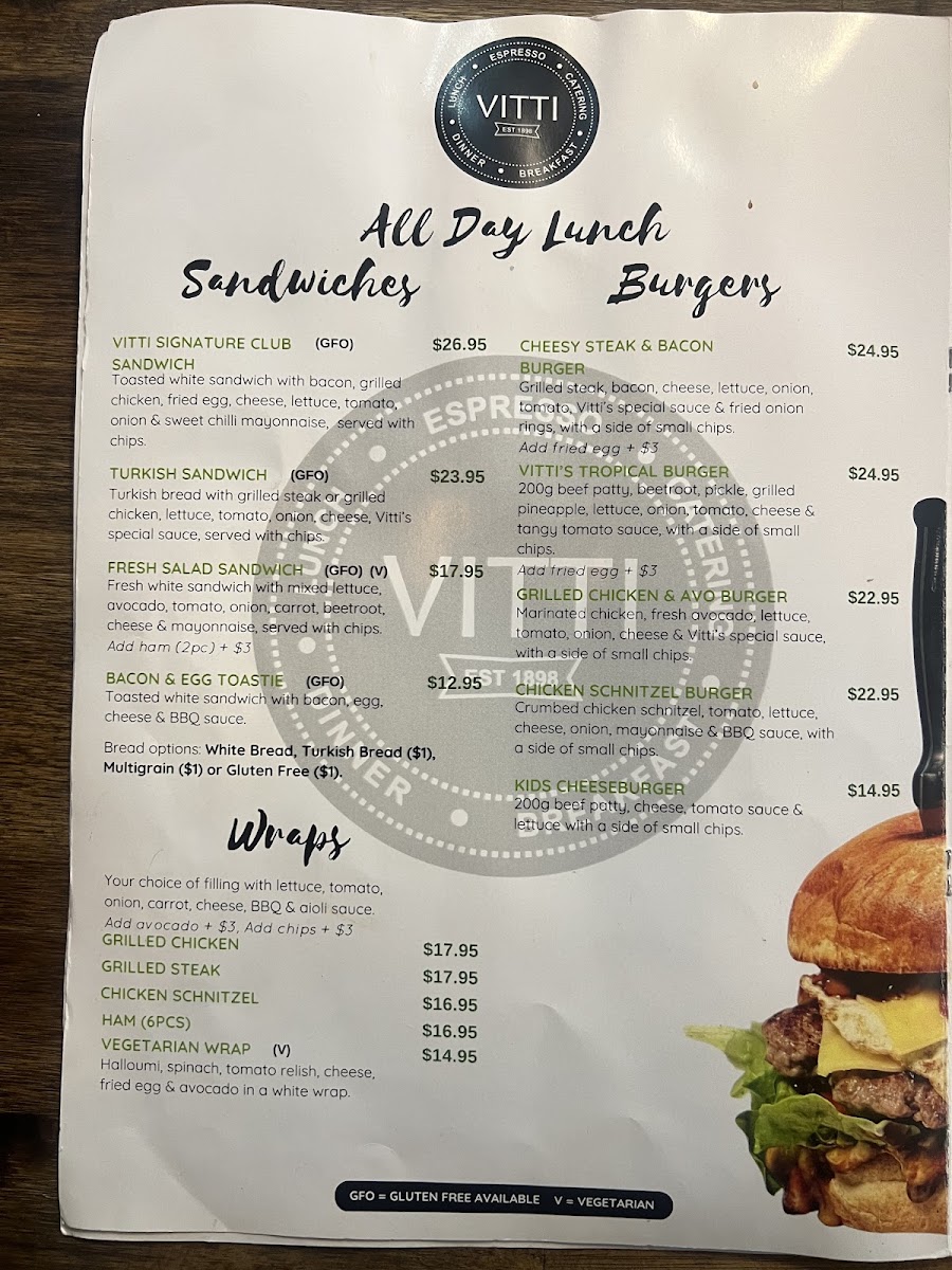 Vitti Cafe on Gregory menu board