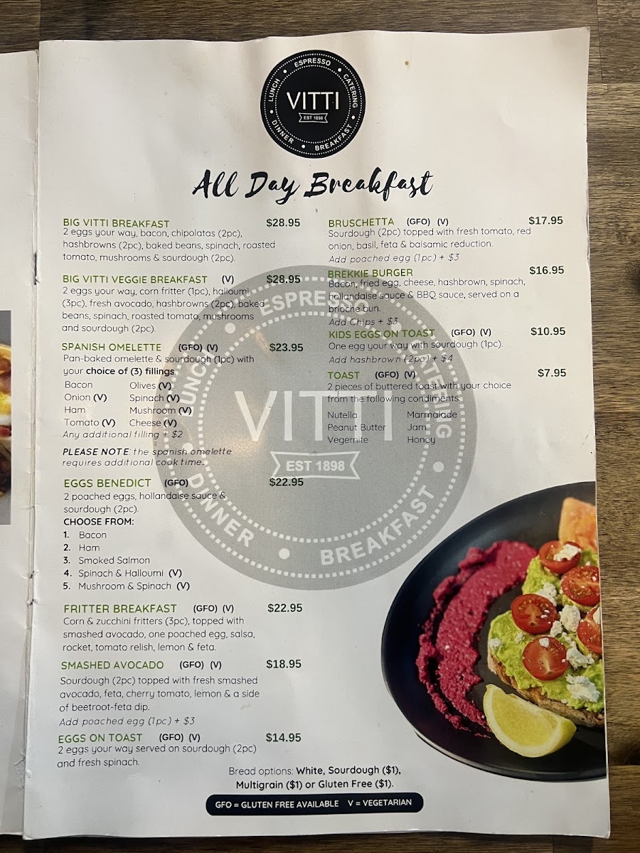 Vitti Cafe on Gregory menu board