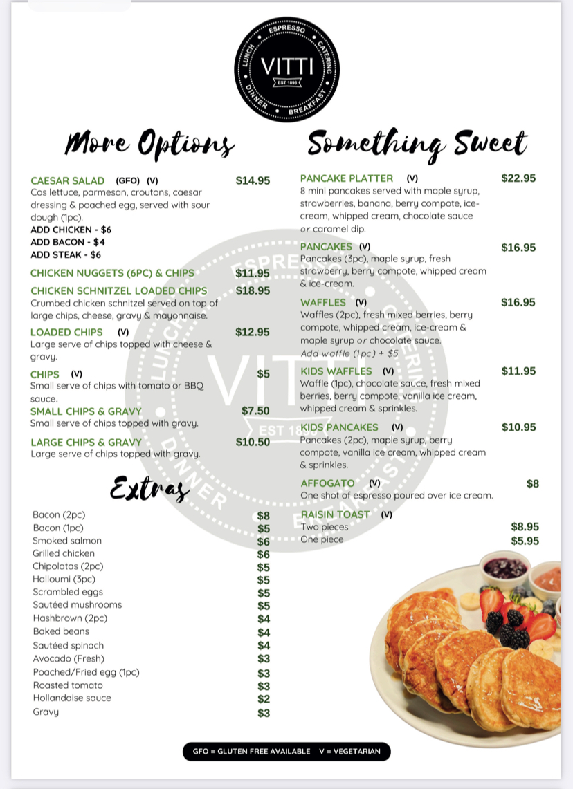 Vitti Cafe on Gregory menu board