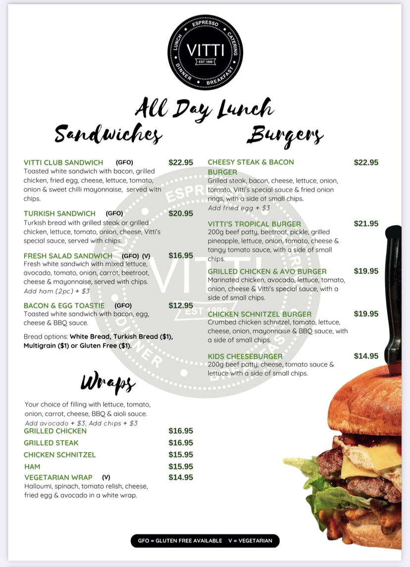 Vitti Cafe on Gregory menu board