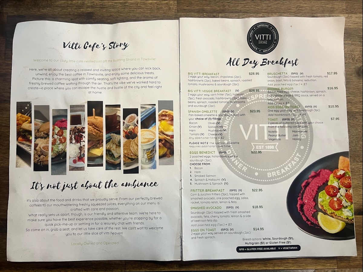 Vitti Cafe on Gregory menu board