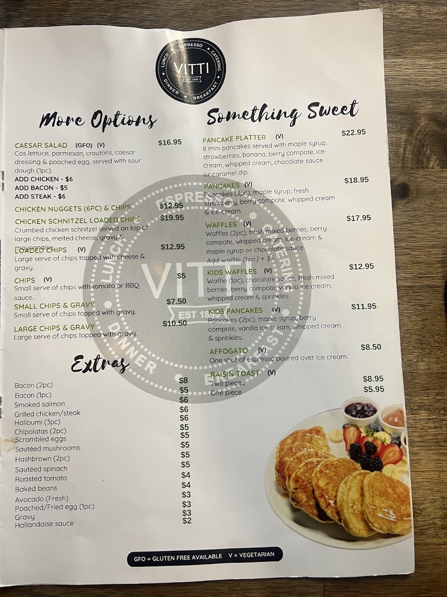 Vitti Cafe on Gregory menu board
