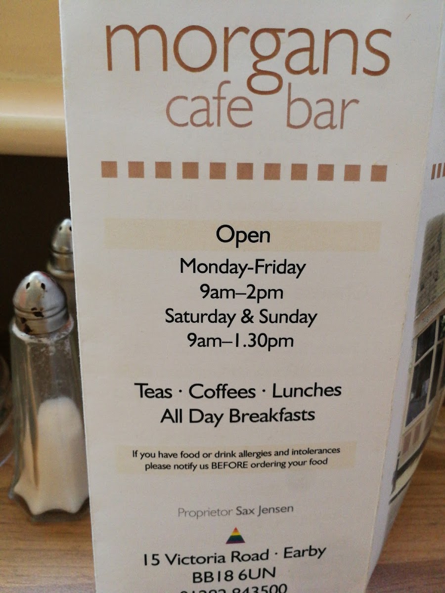 Morgans menu board