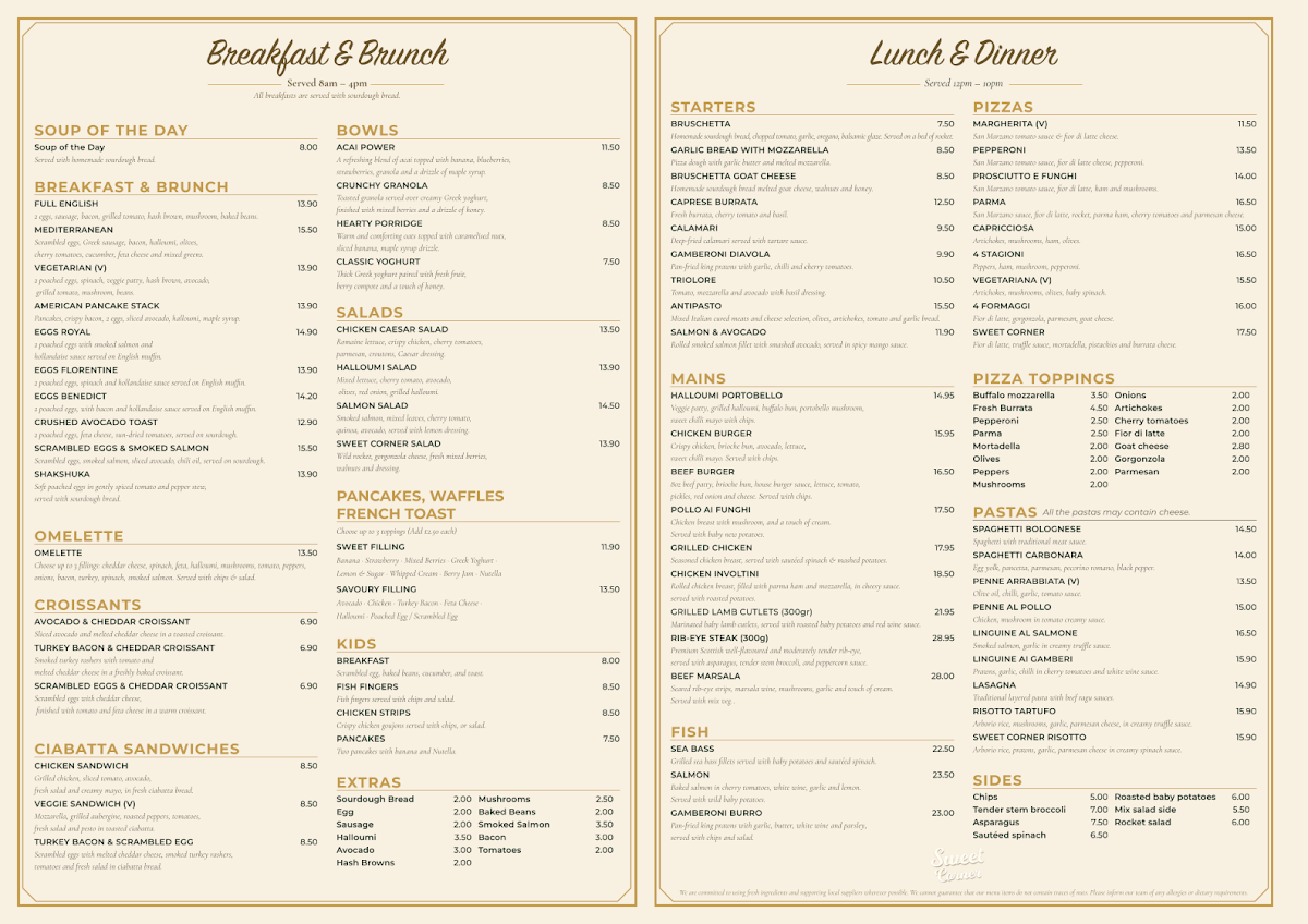 Sweet Corner menu board