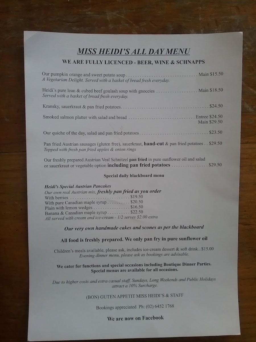 Miss Heidi's Tea House menu board