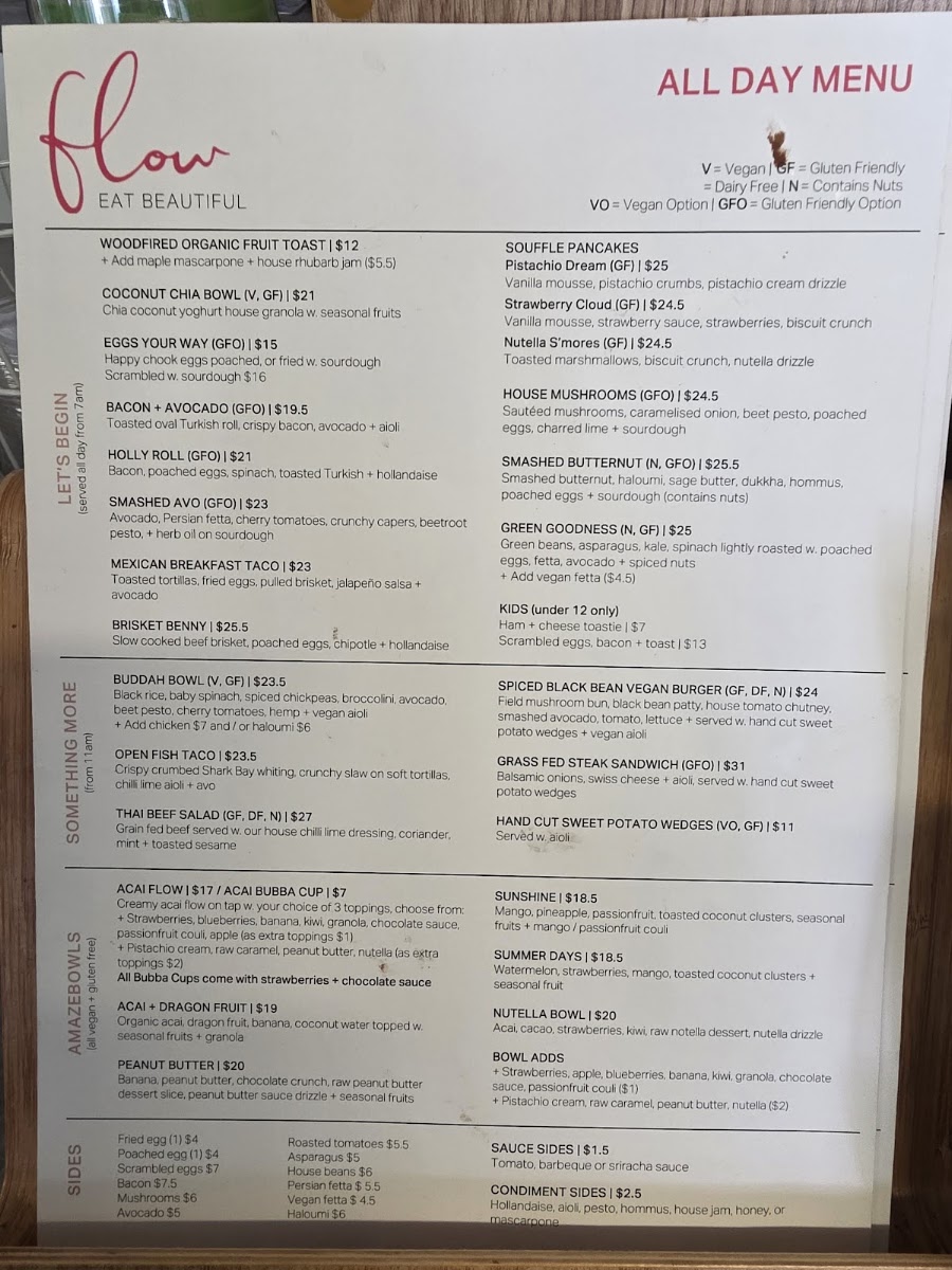 Flowvitality menu board
