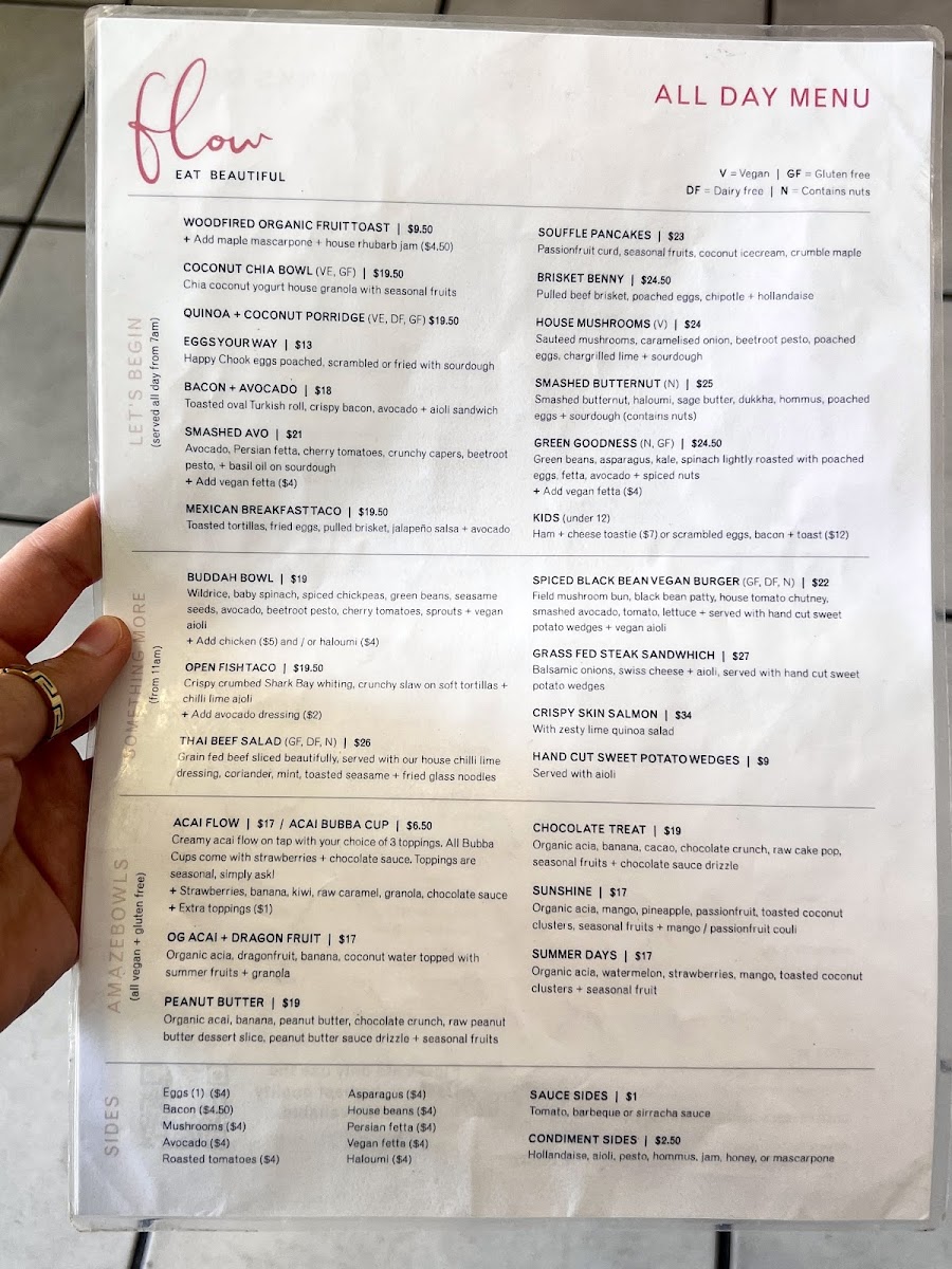 Flowvitality menu board