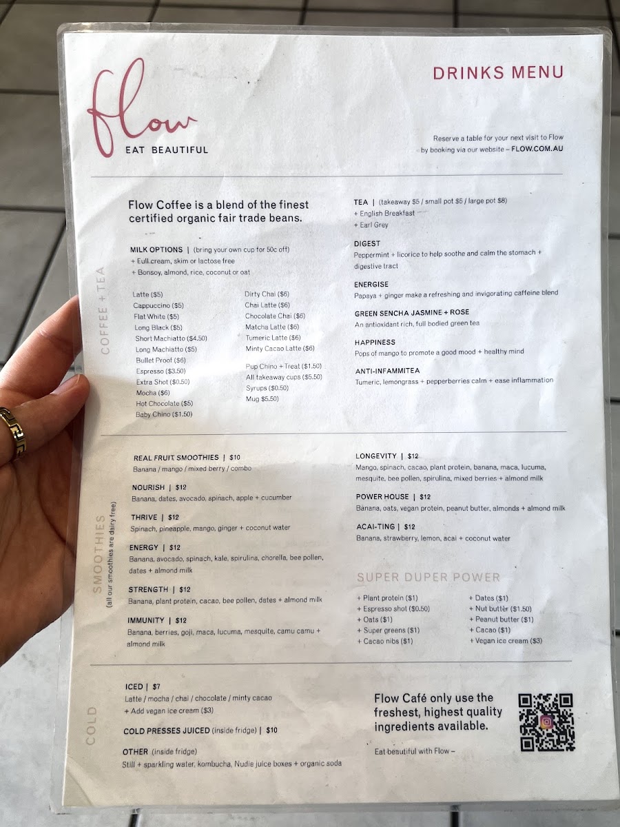 Flowvitality menu board