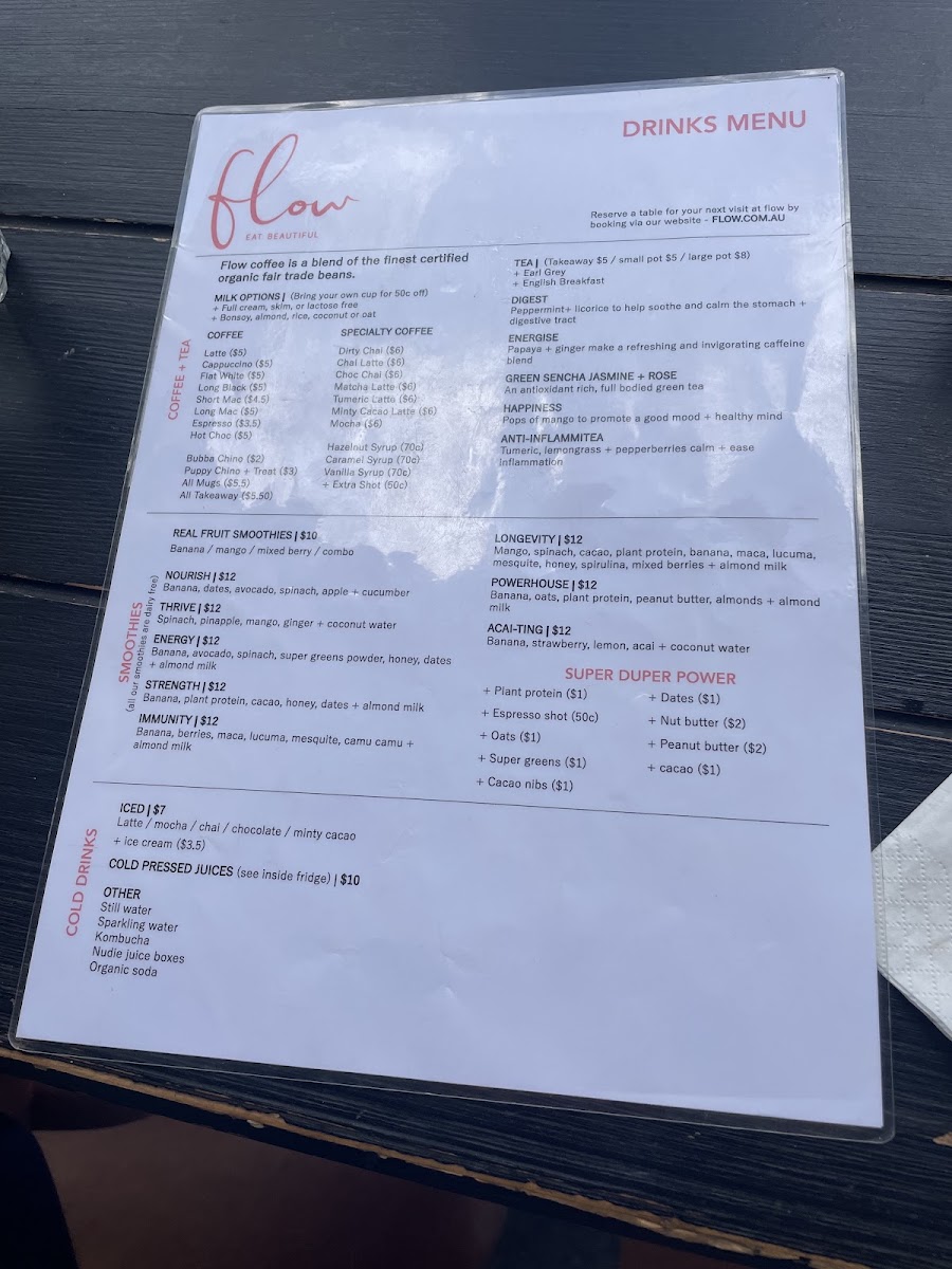 Flowvitality menu board