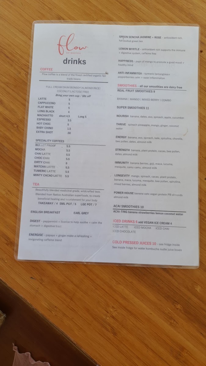 Flowvitality menu board