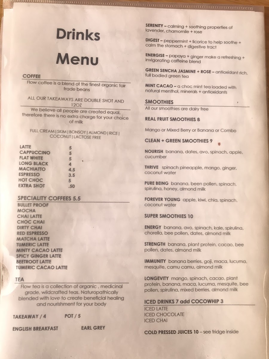 Flowvitality menu board
