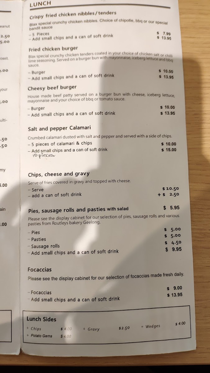 Blax Coffee Specialty Roasters menu board