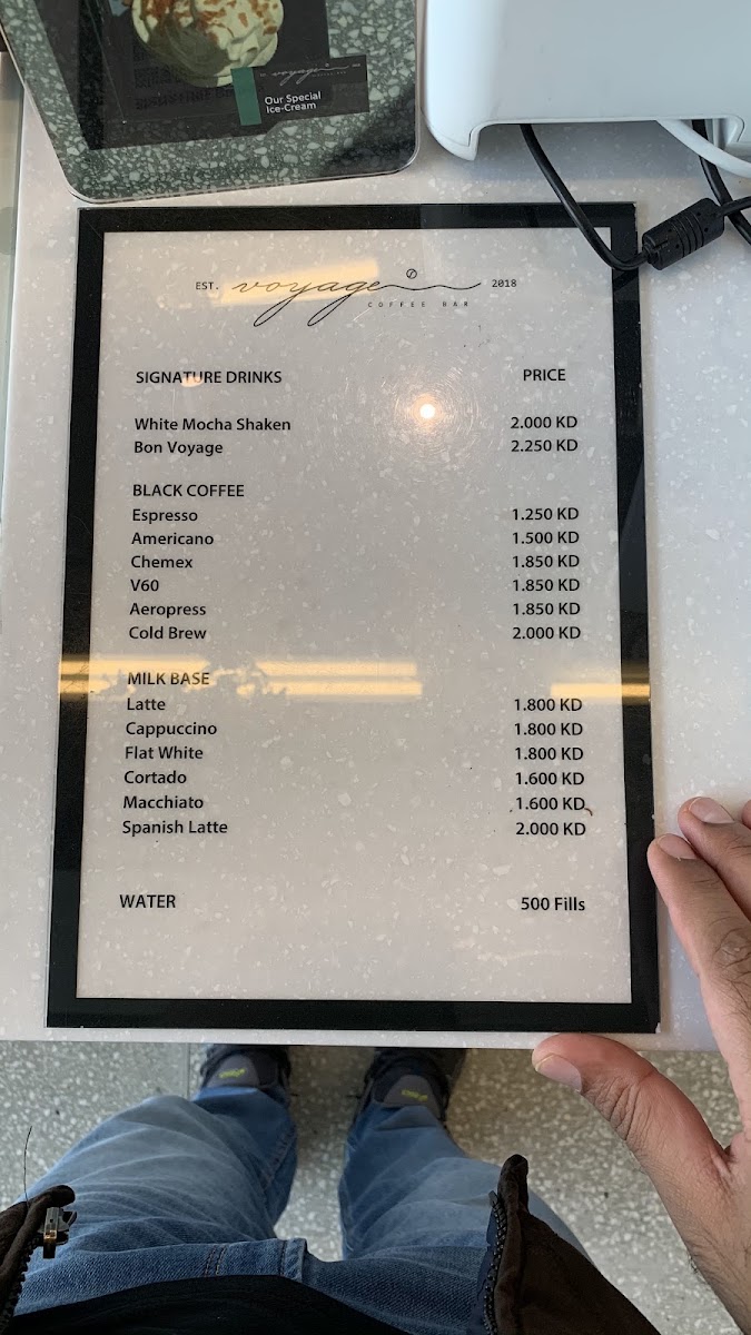 Voyage Cafe & Bar menu board