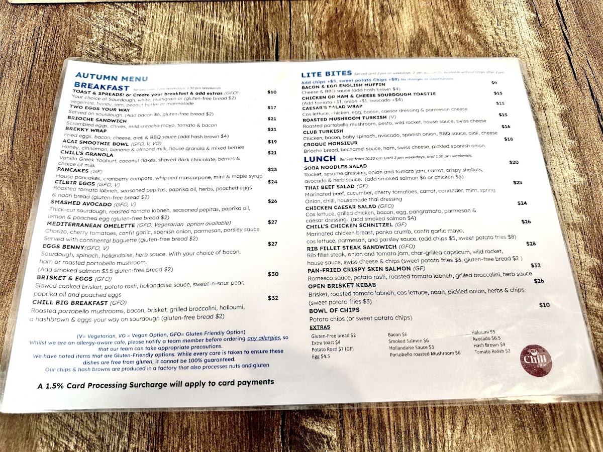 Chill Cafe Ayr menu board