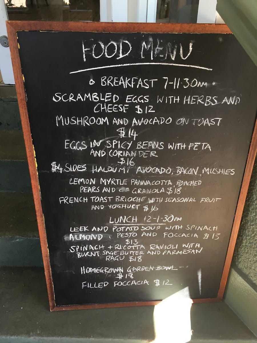 Homegrown Cafe menu board