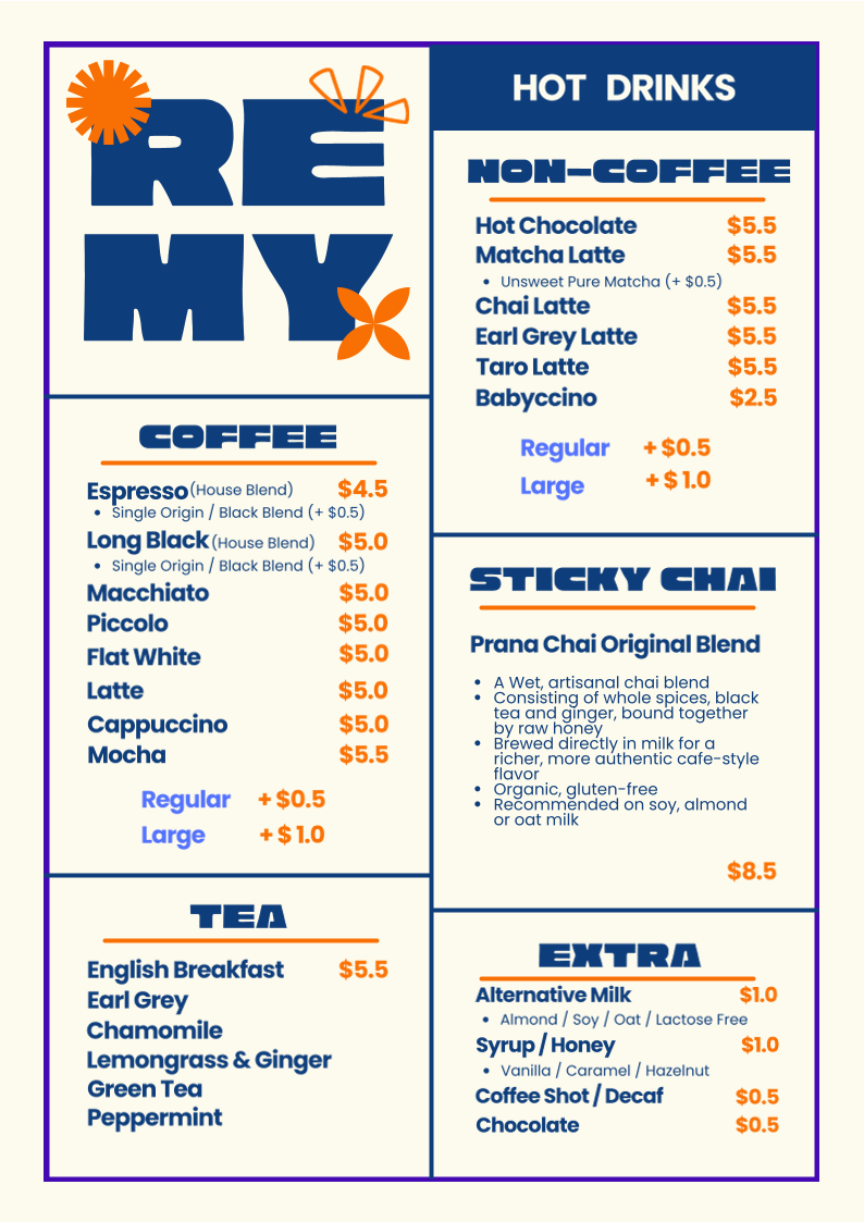 Remy Cafe & Bistro menu board