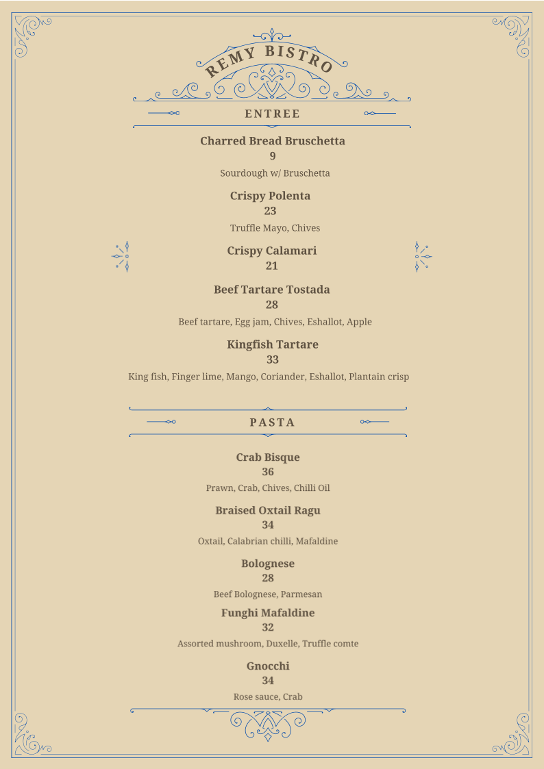 Remy Cafe & Bistro menu board