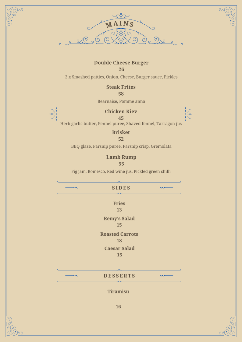 Remy Cafe & Bistro menu board