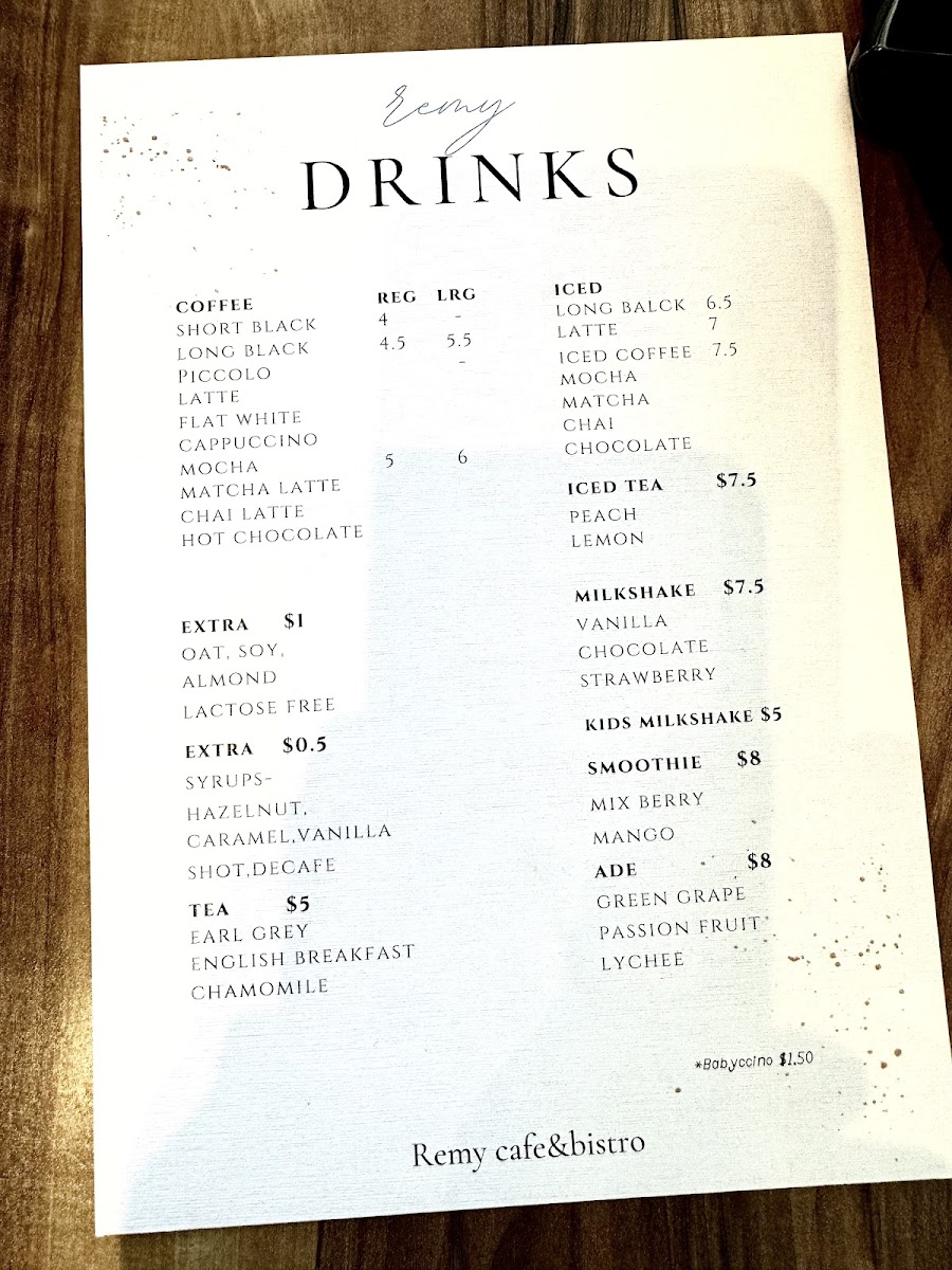 Remy Cafe & Bistro menu board