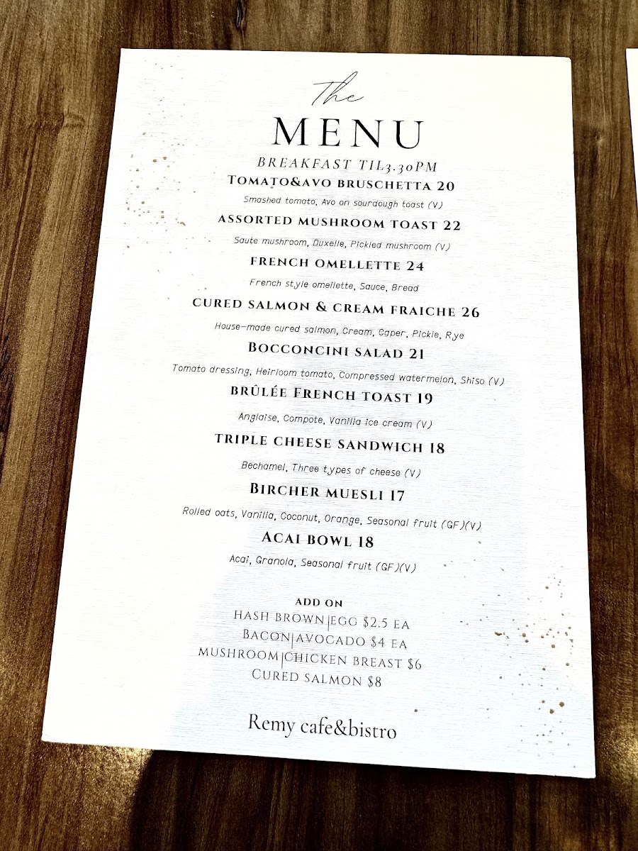 Remy Cafe & Bistro menu board