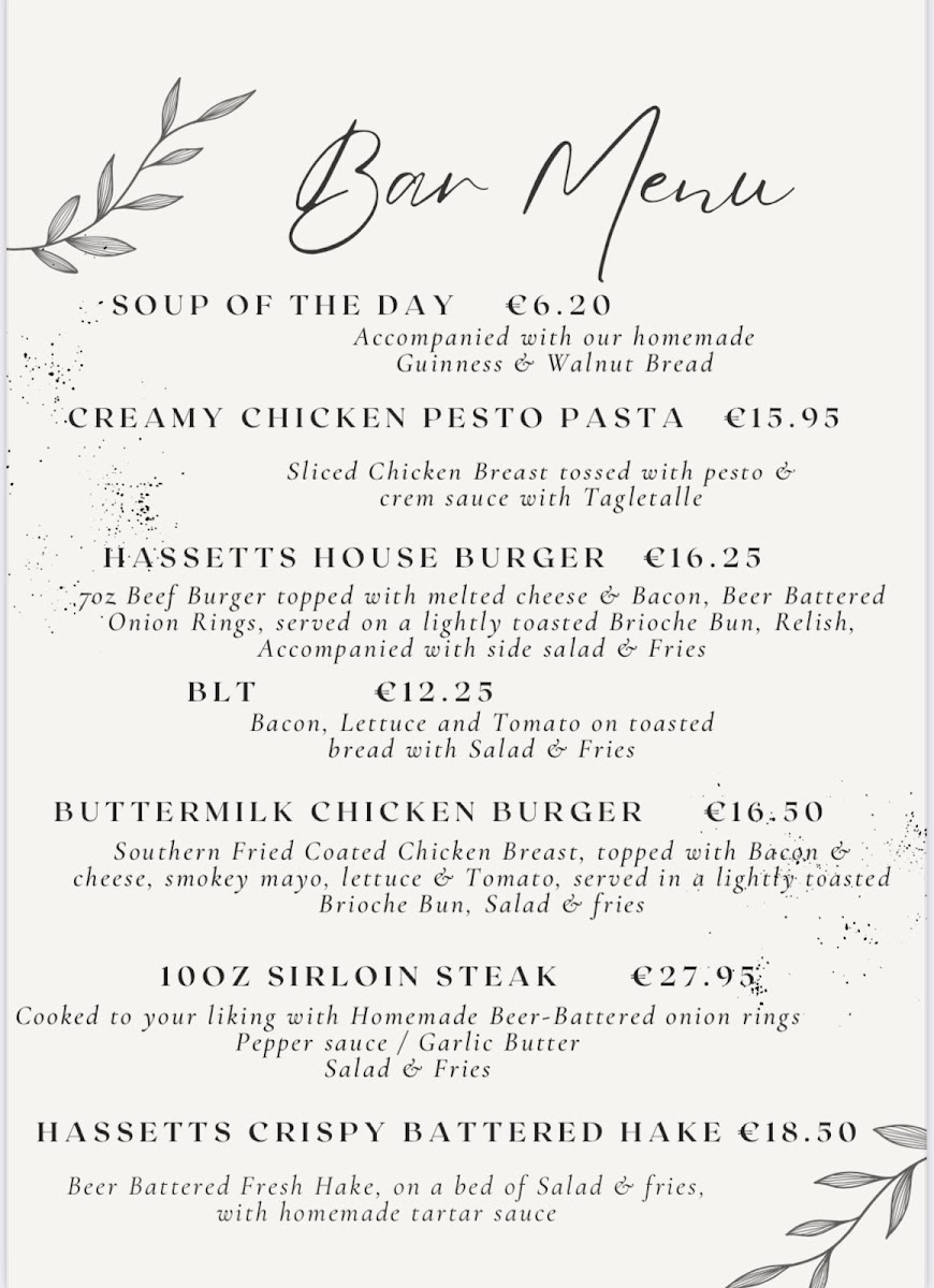 Hassetts/Le Chéile menu board