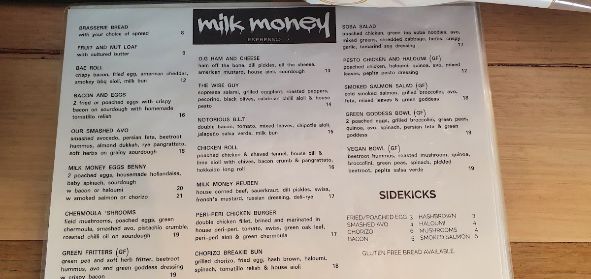 Milk Money Espresso menu board