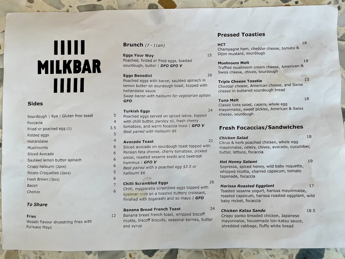 AU79 Coffee Roasters and Restaurant menu board