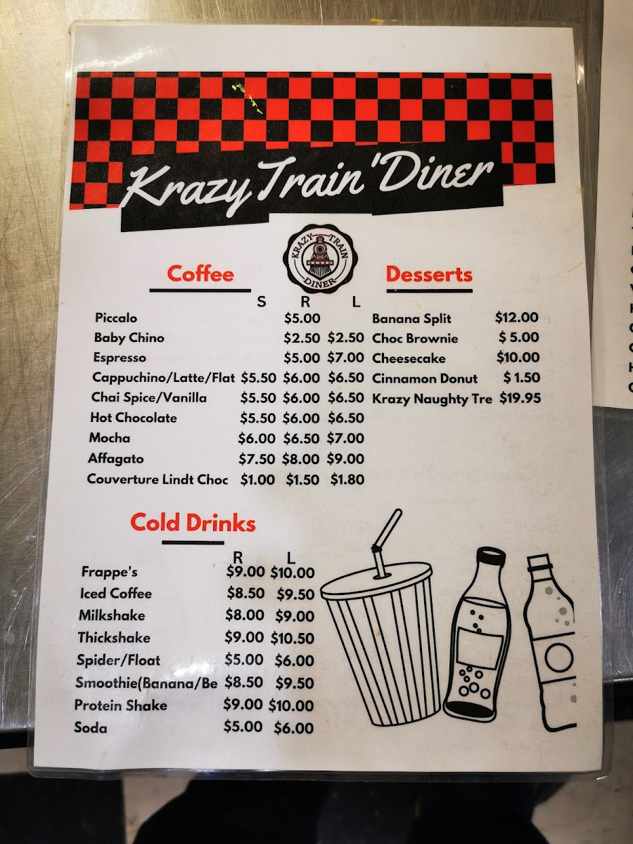 Krazy Train Diner menu board