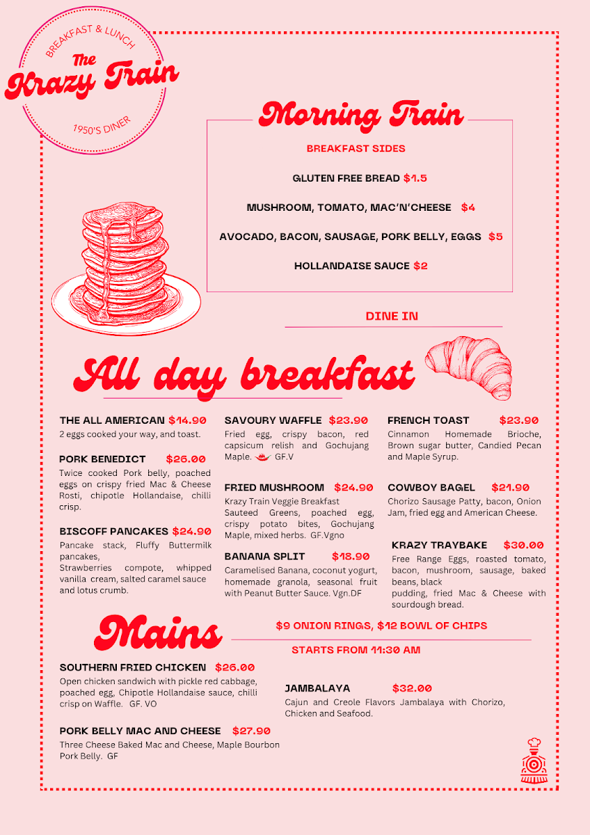 Krazy Train Diner menu board