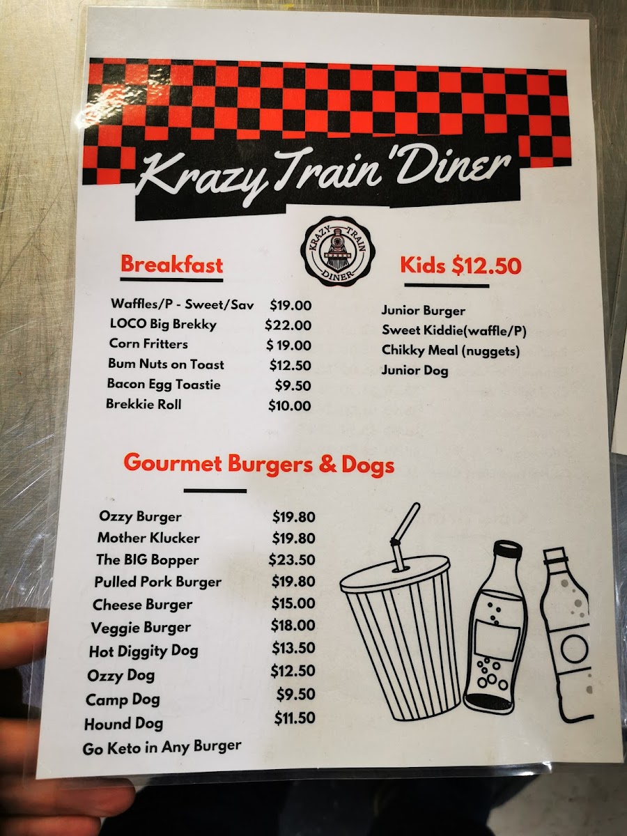 Krazy Train Diner menu board