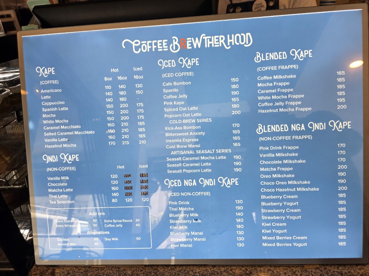Coffee Brewtherhood menu board