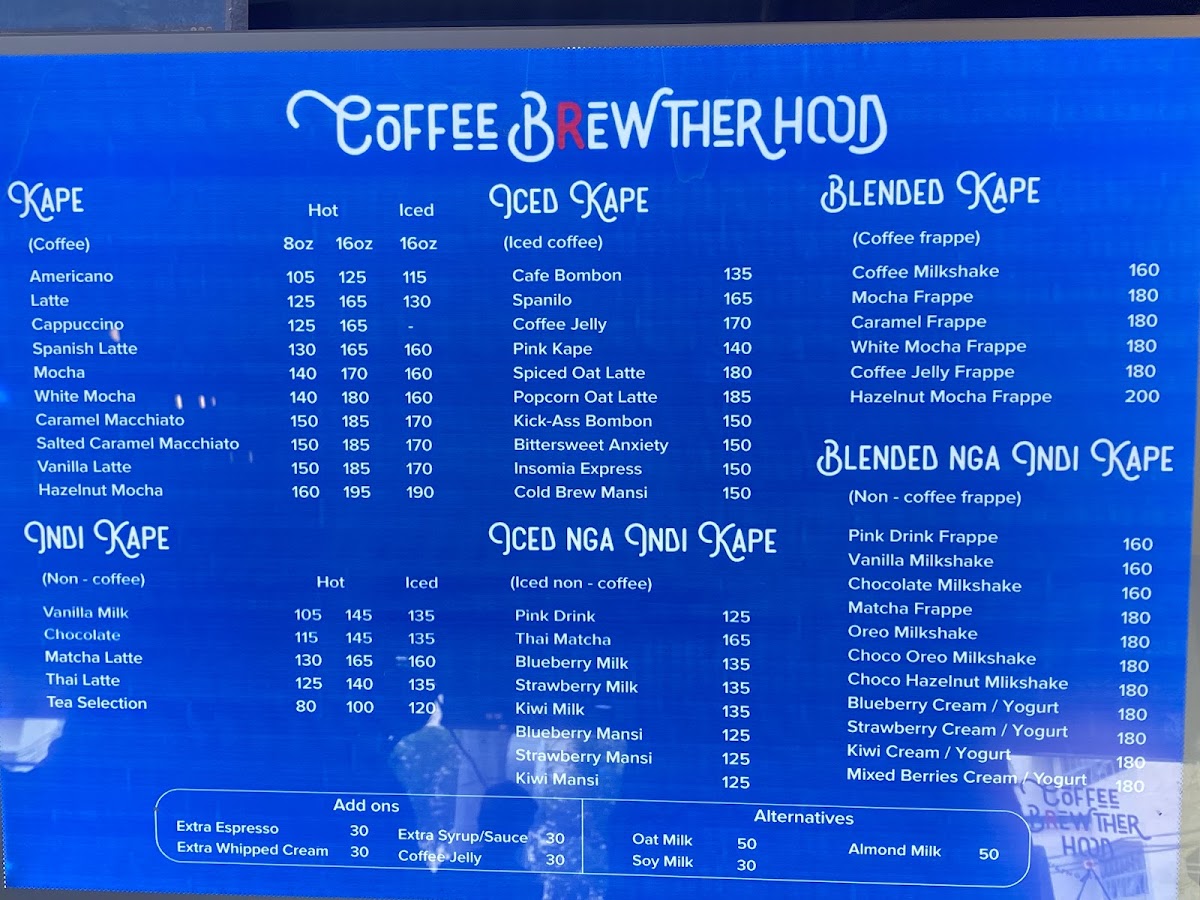 Coffee Brewtherhood menu board