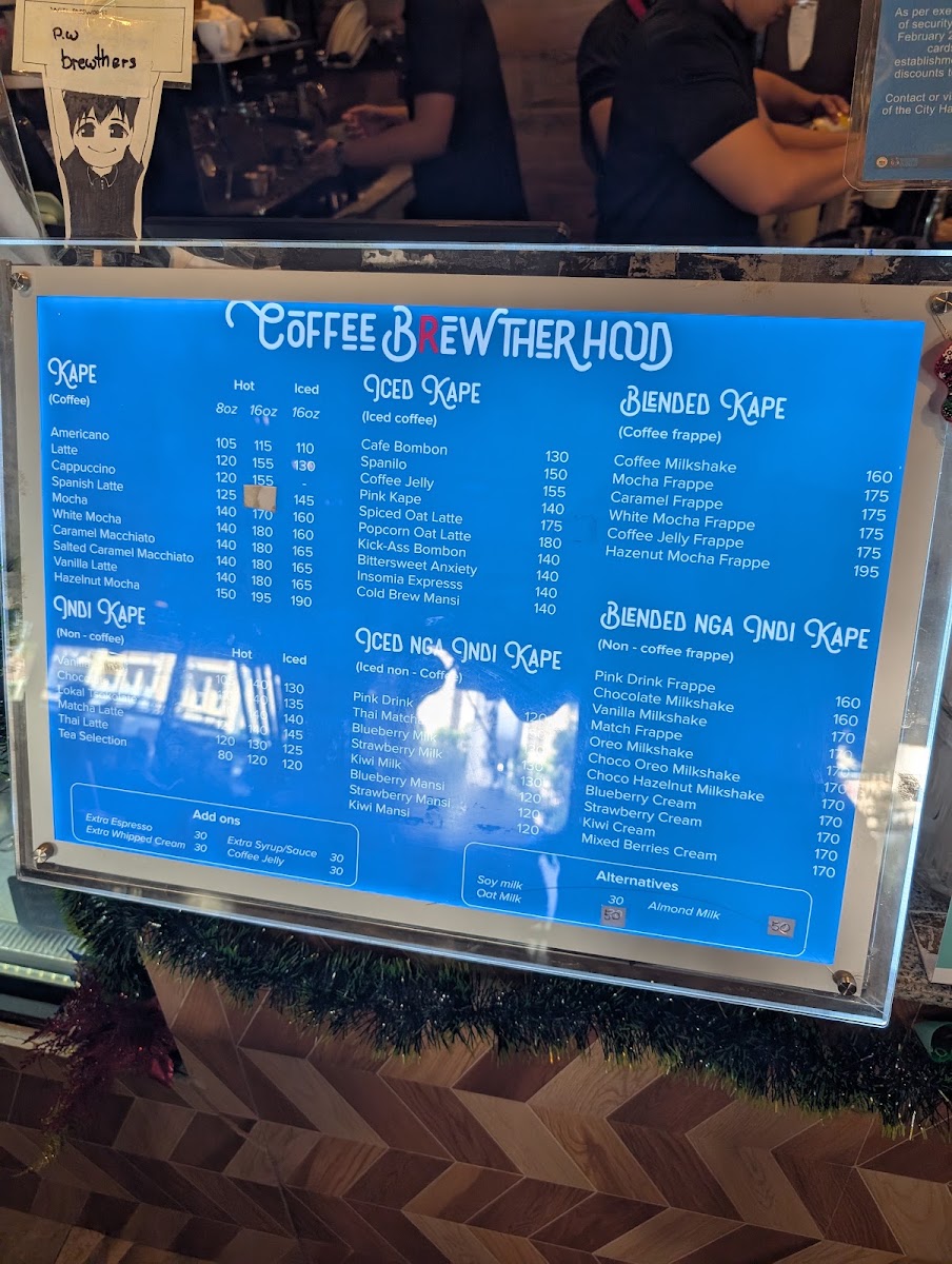 Coffee Brewtherhood menu board